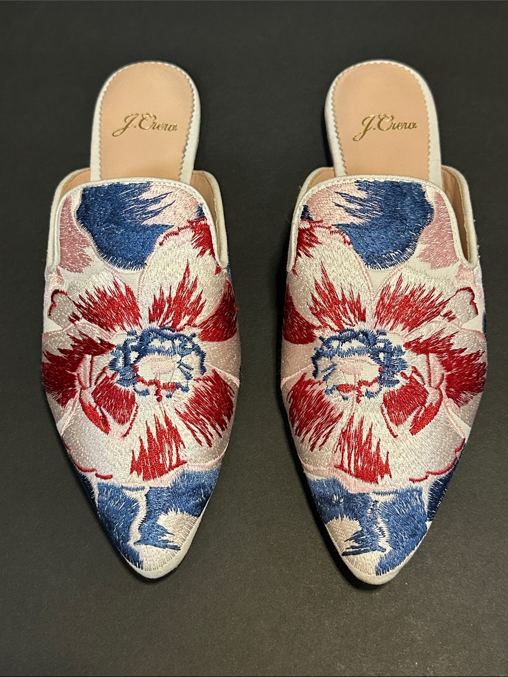 J.Crew Embroidered Floral Mule Slides Pointed Toe Loafers Size 6.5